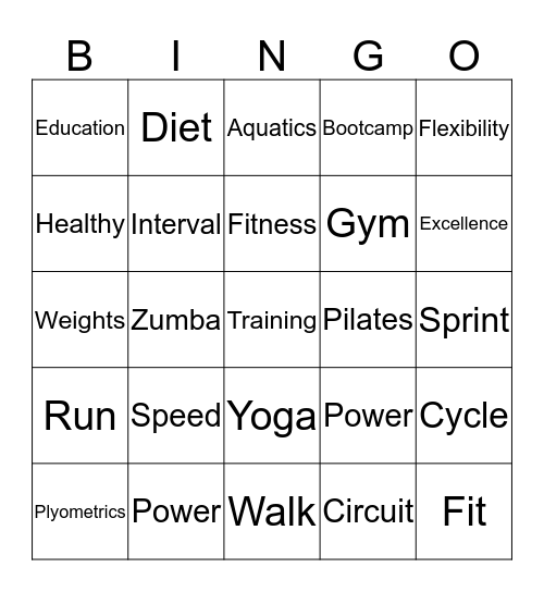 DCAC Fitness Conference 2013 Bingo Card