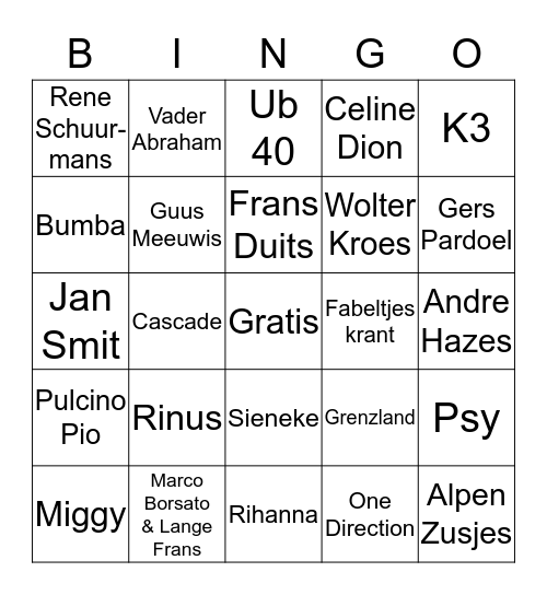 Alwako's bingo avondje Bingo Card