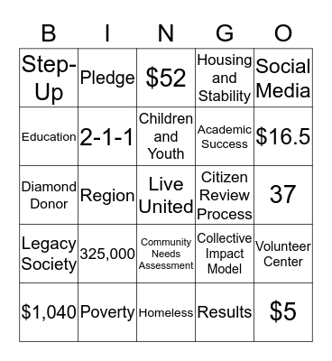 United Way Bingo Card