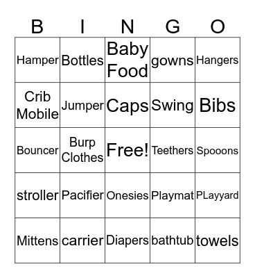 Baby Shower Bingo Card