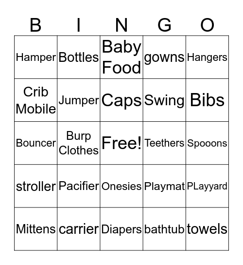 Baby Shower Bingo Card