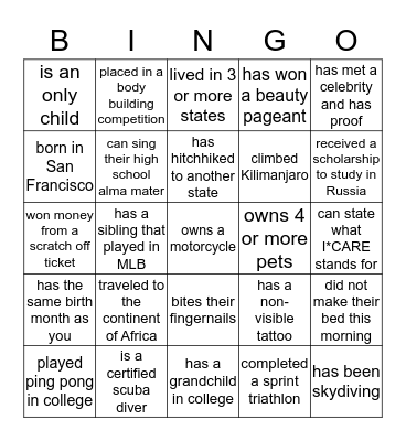 Getting To Know Your Colleagues Bingo Card