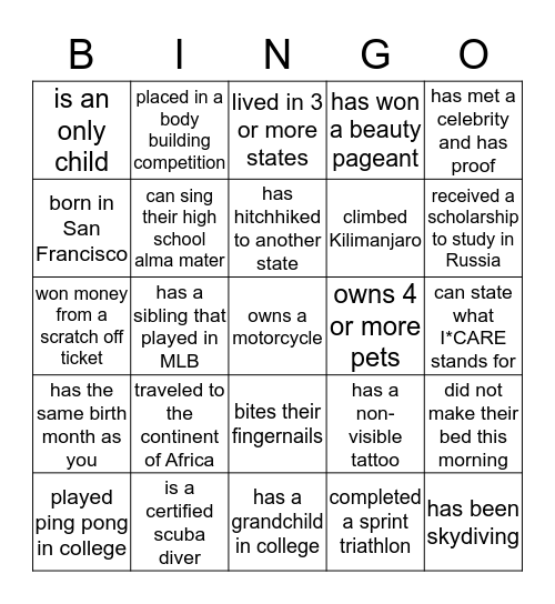 Getting To Know Your Colleagues Bingo Card