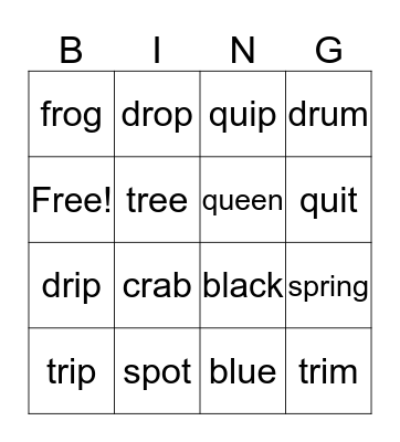 consonant blends Bingo Card