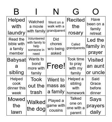 Family Bonding Bingo Card
