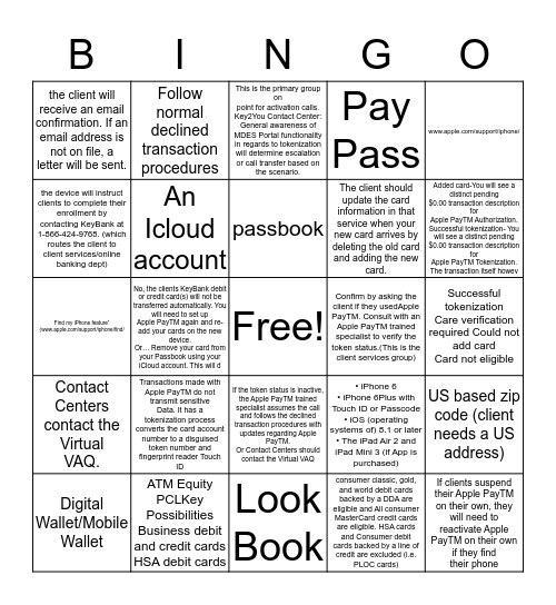 Apple Pay Bingo Card