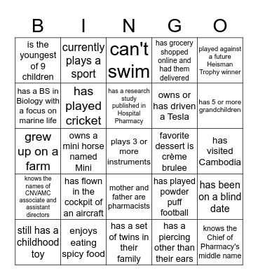 Getting To Know Your Colleagues Bingo Card