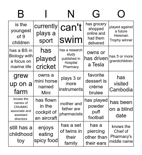 Getting To Know Your Colleagues Bingo Card