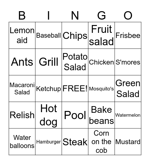 Backyard Barbecue Bingo Card