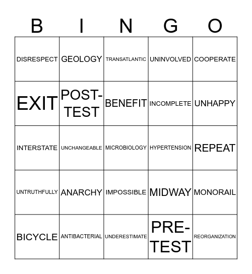 ACADEMIC VOCAB Bingo Card