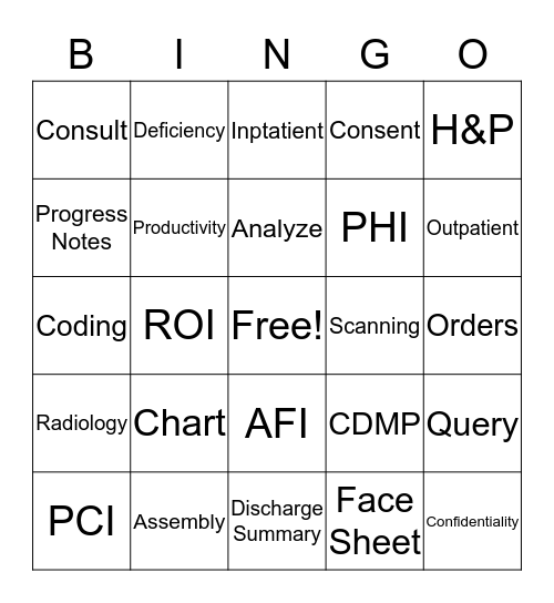 MEDICAL RECORDS BINGO Card