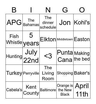 Jaimi & Jon Bingo Card