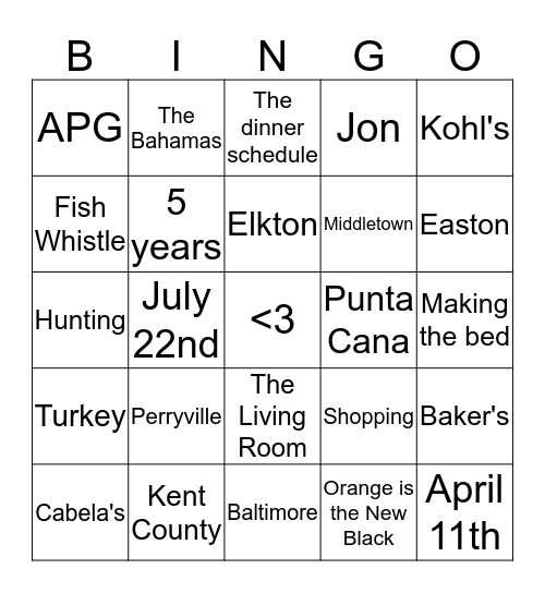 Jaimi & Jon Bingo Card
