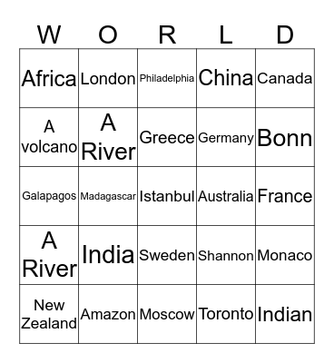 KNOW YOUR GEOGRAPHY! Bingo Card