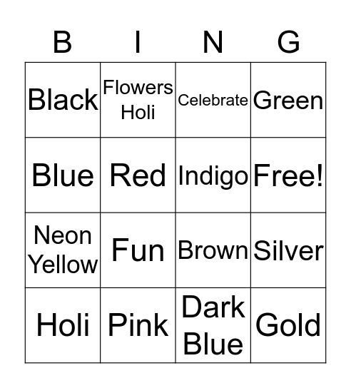 HOLI COLORS Bingo Card