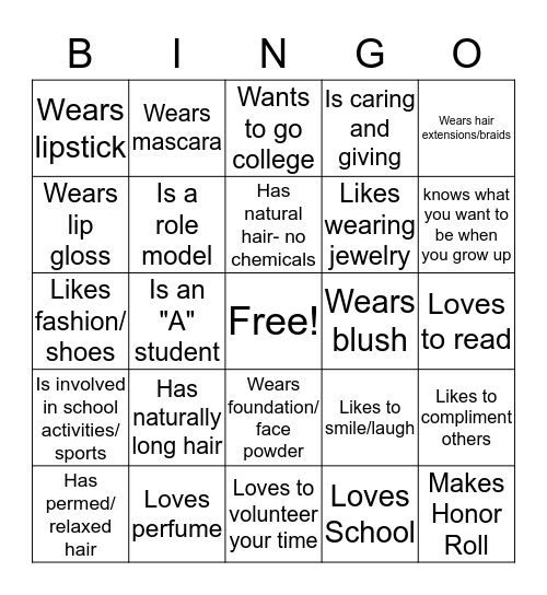 Beauty Inside Out  Bingo Card