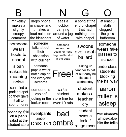 Campbell Hall Bingo Card