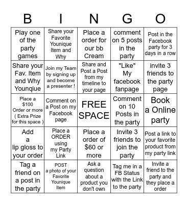 Younique Bingo  Bingo Card