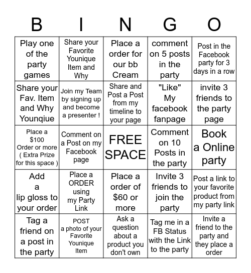 Younique Bingo  Bingo Card