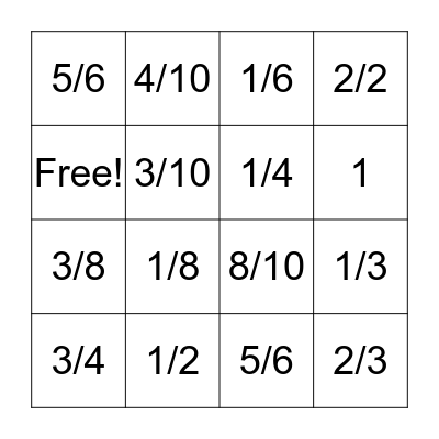 Fractions - Third Class Bingo Card