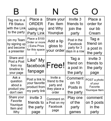 younique Bingo  Bingo Card