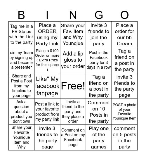 younique Bingo  Bingo Card
