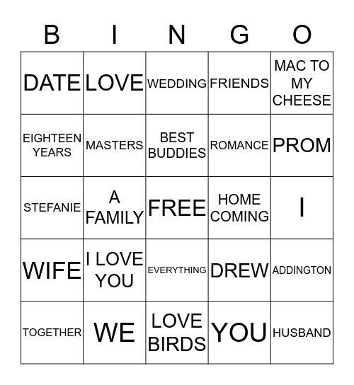 Mom and Dad Love Bingo Card