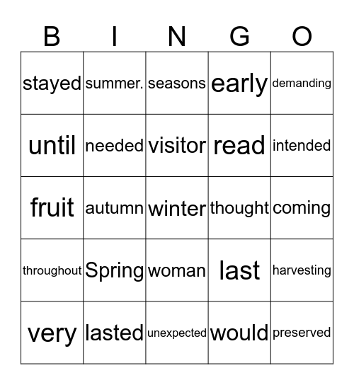 The Old Woman Who Loved To Read Bingo Card