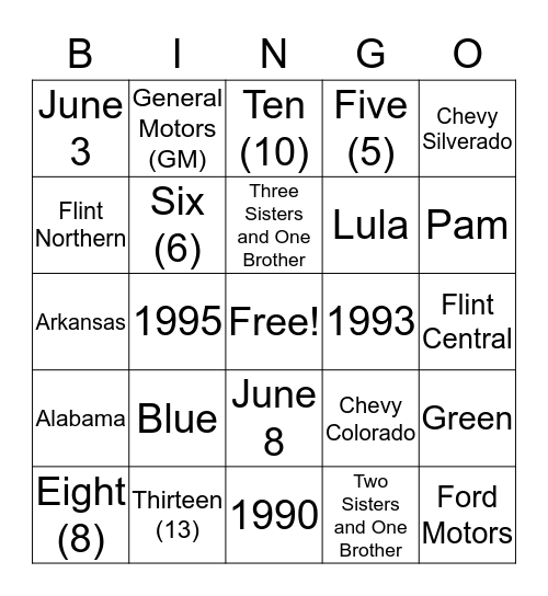 Pastor Fuller’s Bingo Game Bingo Card