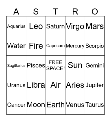 ASTRO!!! Bingo Card