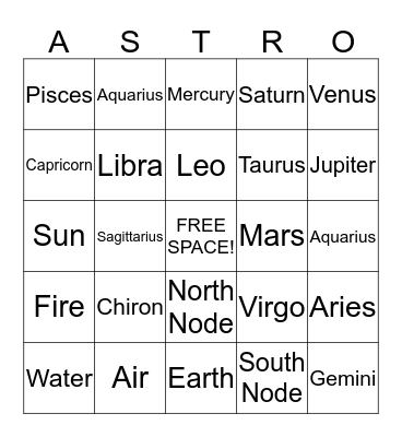 ASTRO!!! Bingo Card