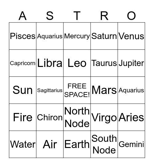 ASTRO!!! Bingo Card