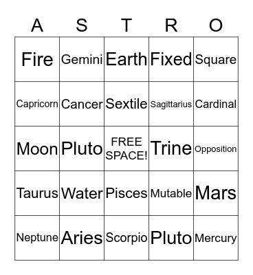 ASTRO!!! Bingo Card