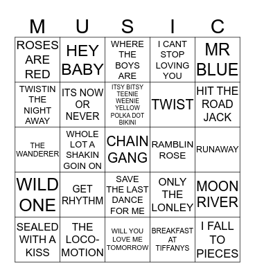BEST OF THE 60'S 25 Bingo Card