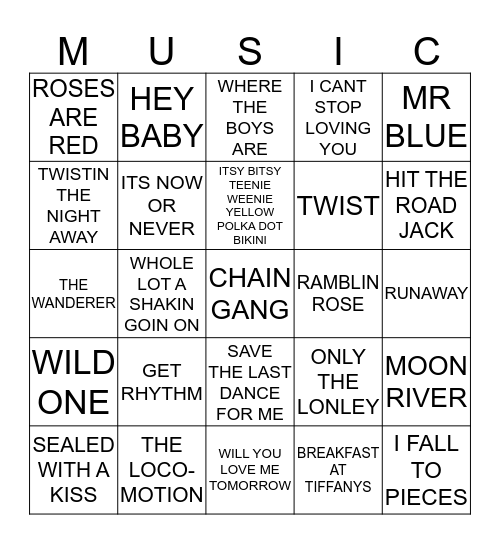 BEST OF THE 60'S 25 Bingo Card