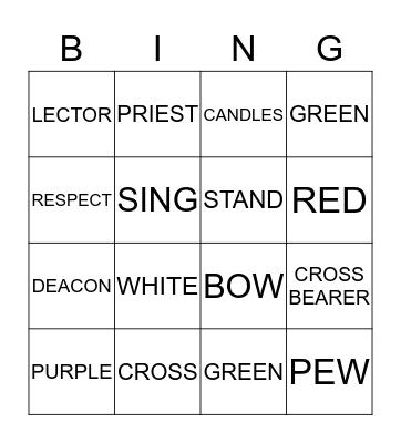 Processional Bingo Card