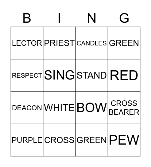 Processional Bingo Card