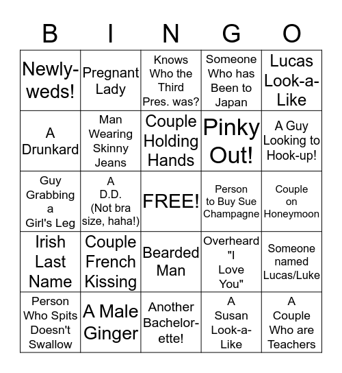 Susan's Bachelorette Wine Tasting Bingo! Bingo Card