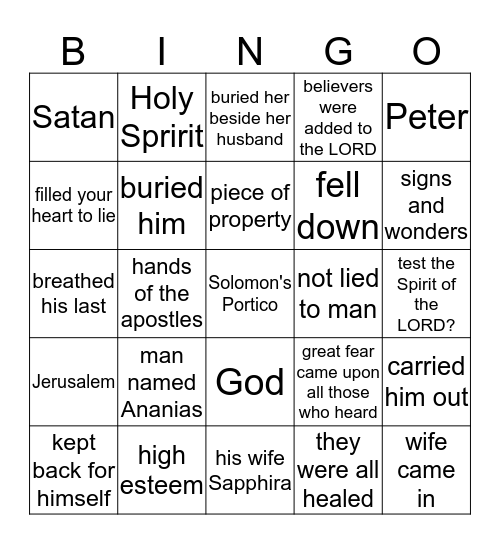April 2 - Acts 5: 1-16 Bingo Card