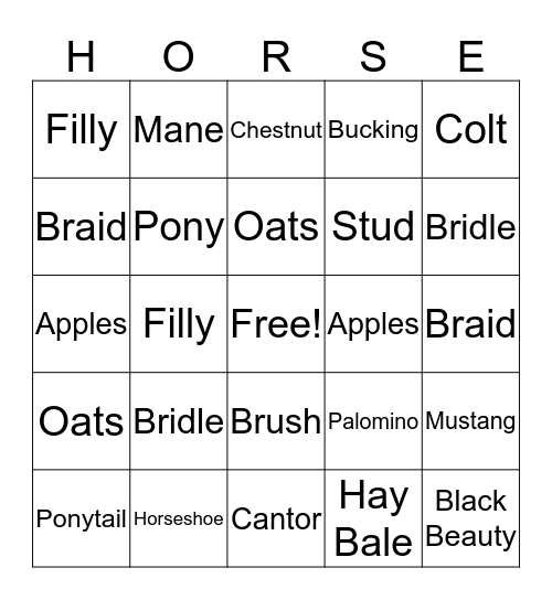 Horse Bingo Card