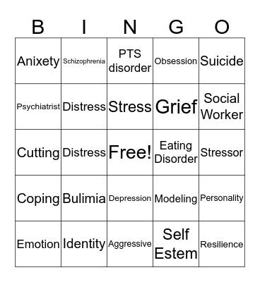 Mental health Bingo Card