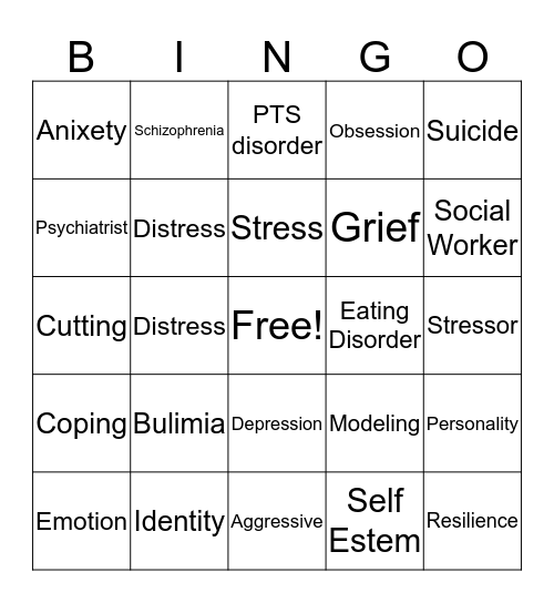 Mental health Bingo Card