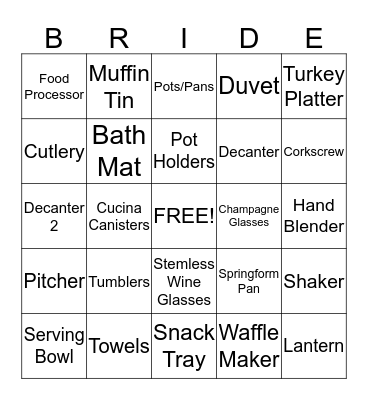 Melissa's Special Day Bingo Card