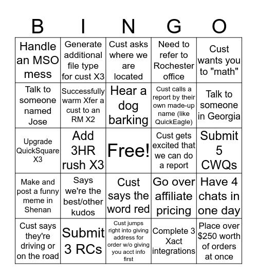 CS BINGO!  03/25/17 Bingo Card