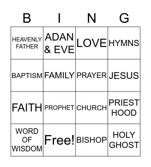 LDS BINGO Card