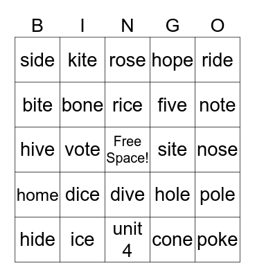 Phonics Book 2 ~ Unit 3 and 4 Bingo Card