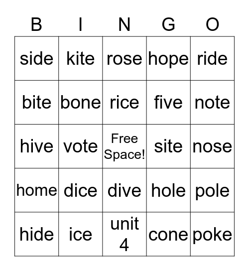 Phonics Book 2 ~ Unit 3 and 4 Bingo Card