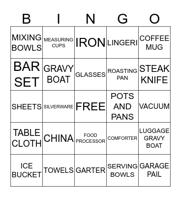 Bridal Bingo Card