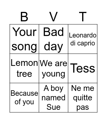 Hitjesbingo Card