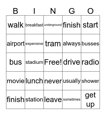 English Unlimited Unit 6 Bingo Card